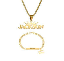 Load image into Gallery viewer, Baby/ Child King Crown Name Necklace + Bracelet Set