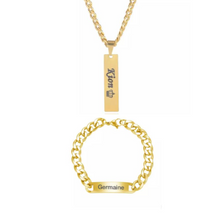 Load image into Gallery viewer, Vertical Engraved Bar Name Necklace + Engraved Bracelet Set