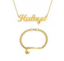 Load image into Gallery viewer, Baby/ Child Heart Name Necklace + Bracelet Set