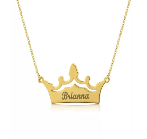 Engraved Crown Name Necklace