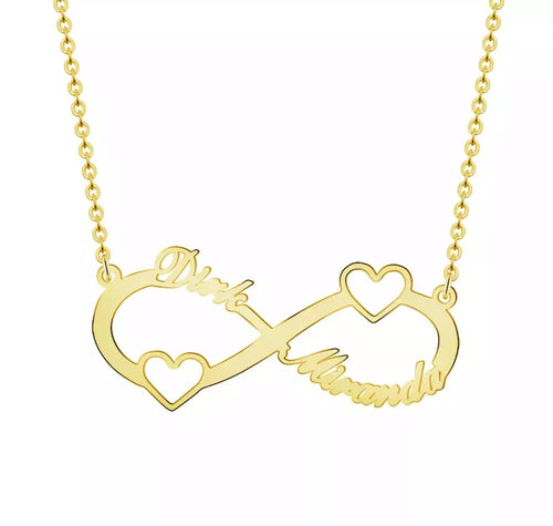 Infinity Sign Double Heart 2- Names Necklace