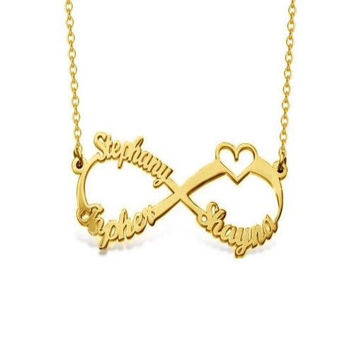 Infinity Sign 3-Names Heart Necklace