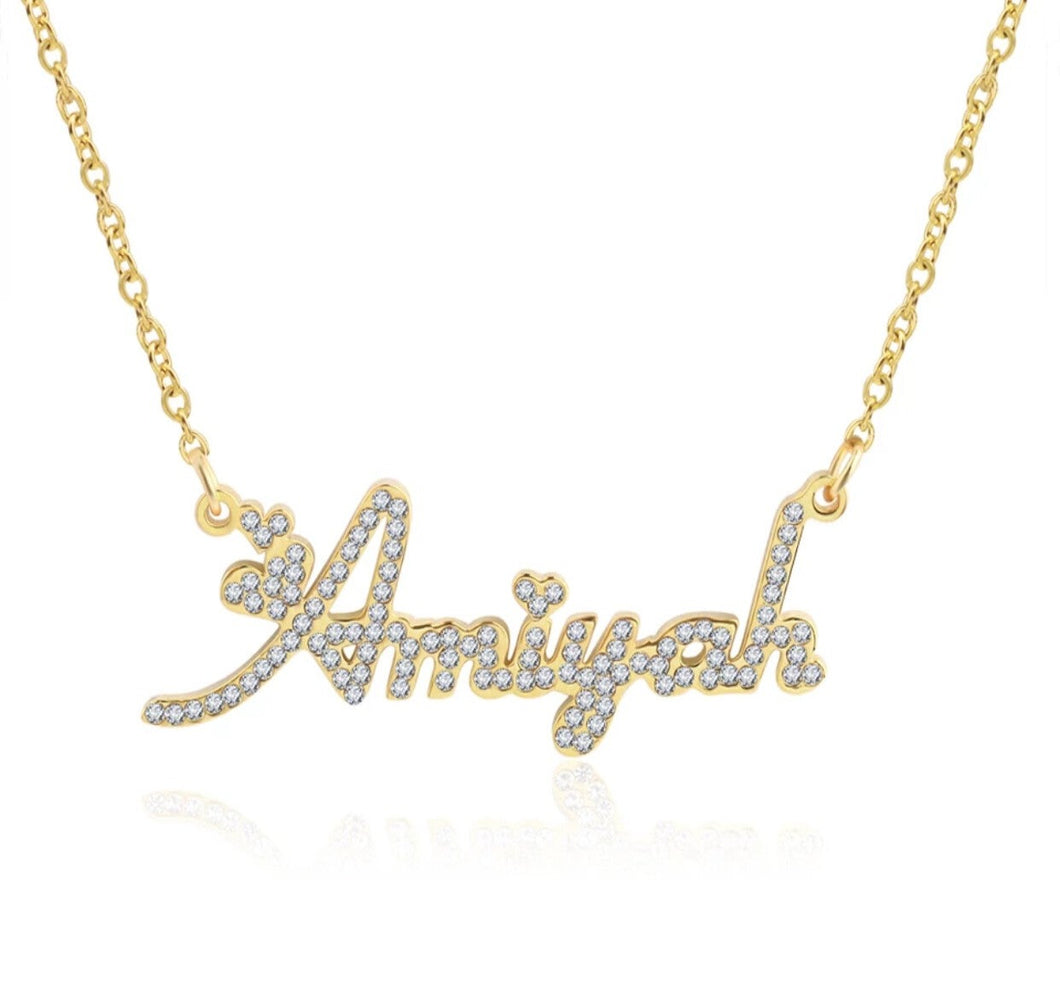 Crystal Love Font Name Necklace