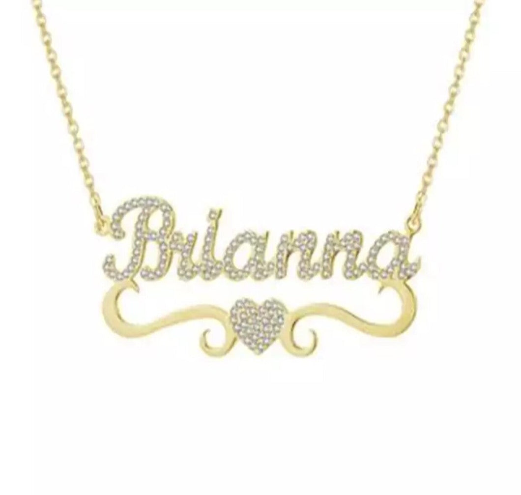 Crystal Bold Font - Heart Name Necklace