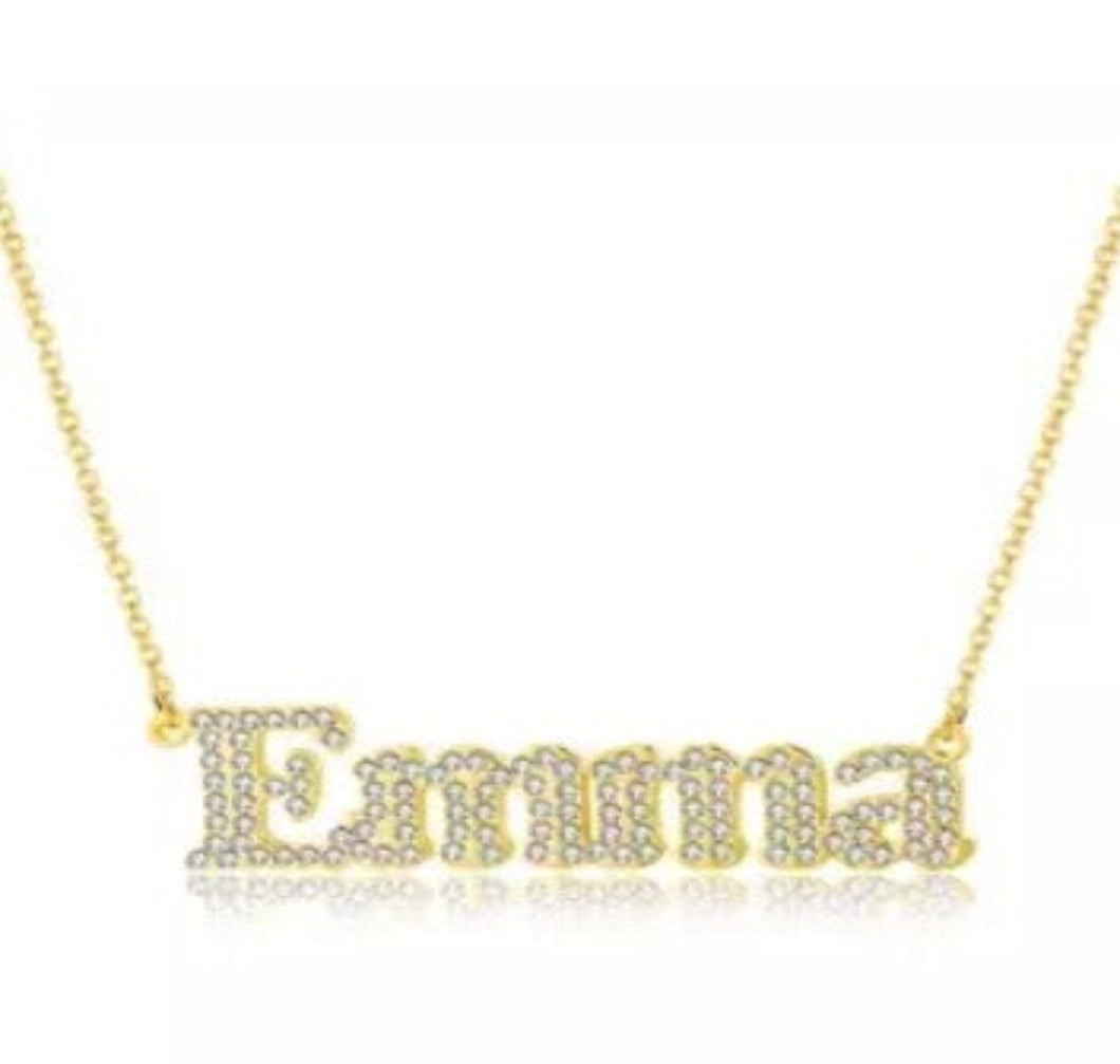 Crystal Block Font Name Necklace