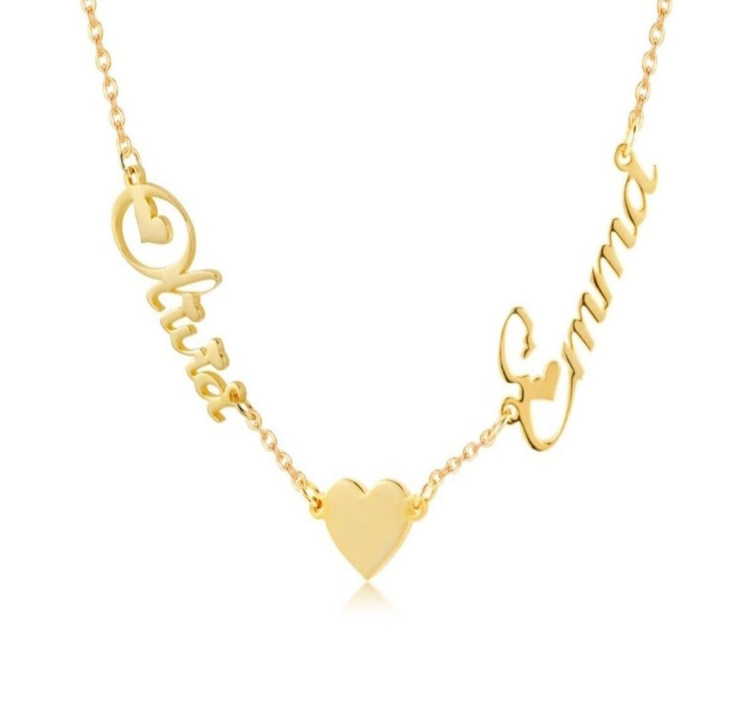 2- Names Heart Charm Necklace