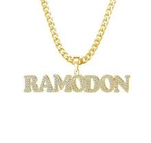 Load image into Gallery viewer, Hanging Crystal Name Pendant Cuban Link Necklace
