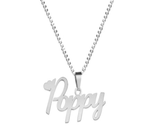 Hanging Name Pendant Box Chain Necklace