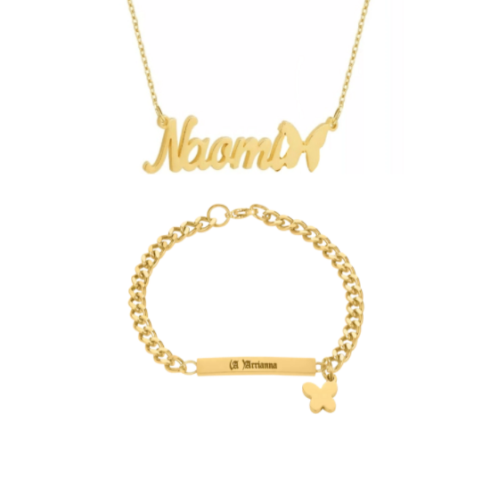 Name necklace and bracelet on sale set