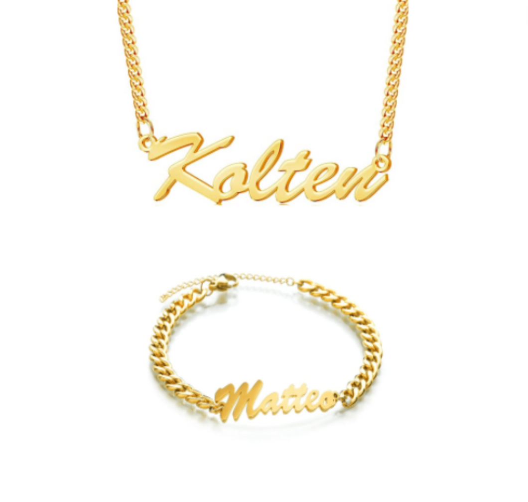 Cuban Link Name Necklace + Bracelet Set