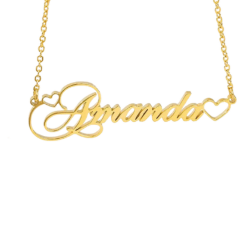 Hollow Hearts Cursive Name Necklace