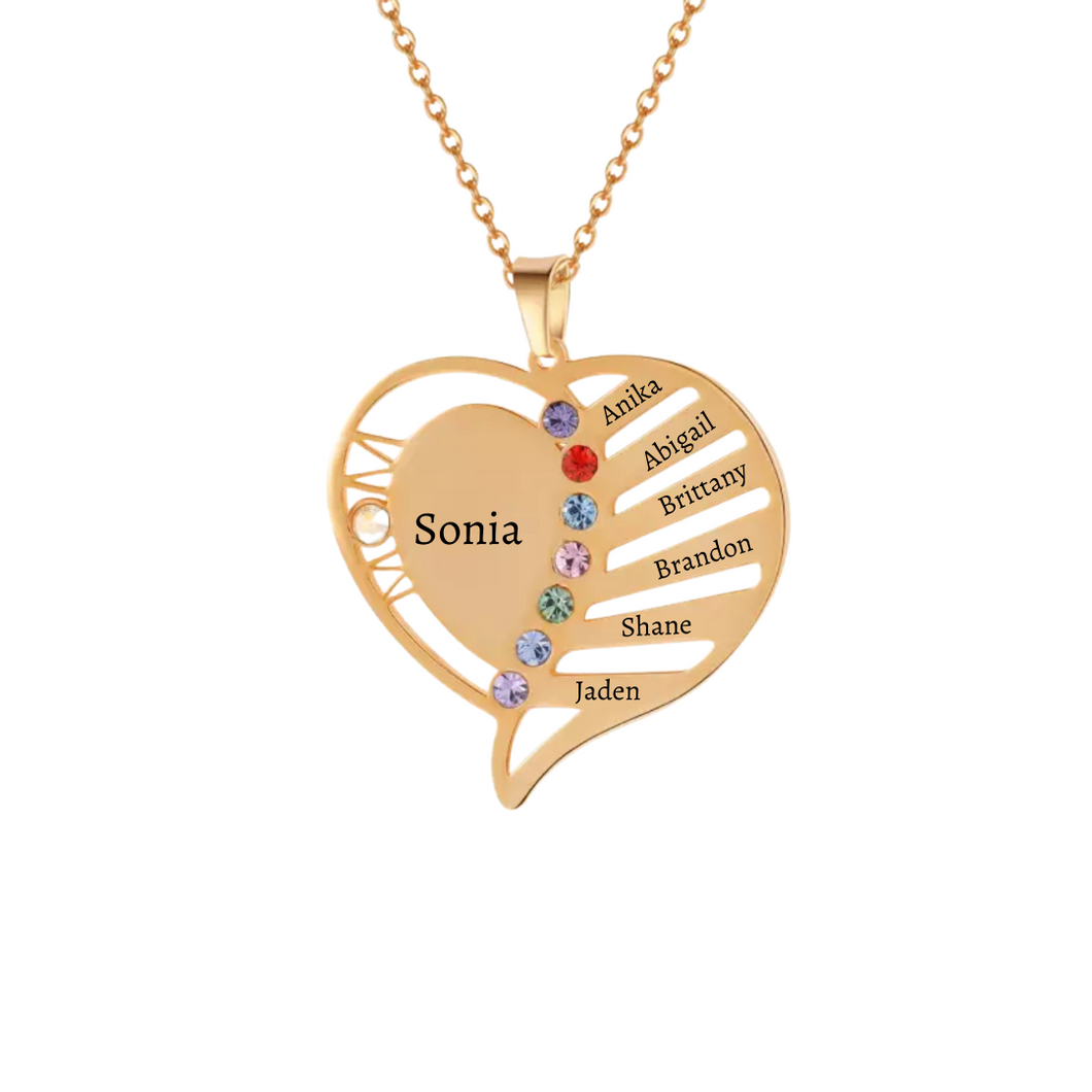 MOM Heart Names + Birthstones Necklace