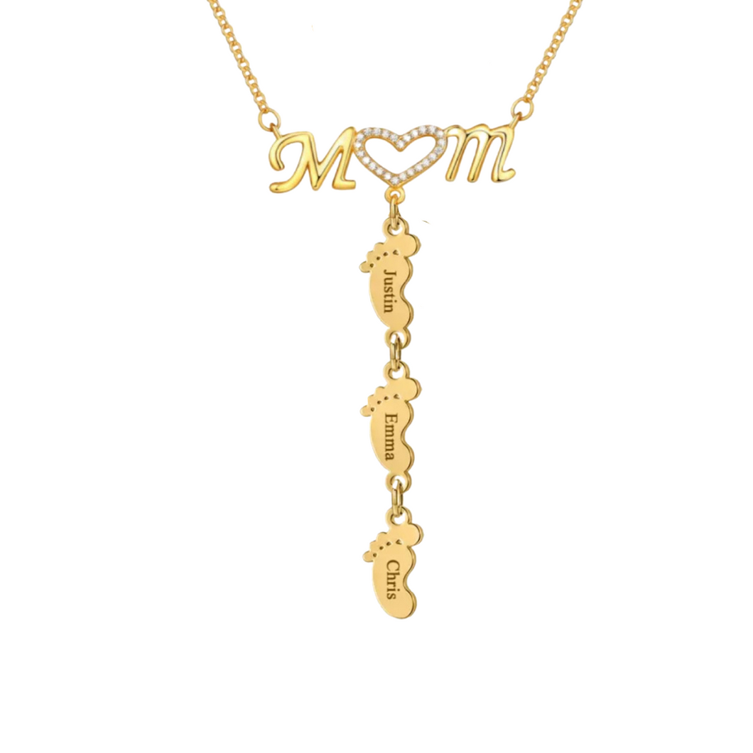 Crystal MOM+ Foot Print Name Necklace