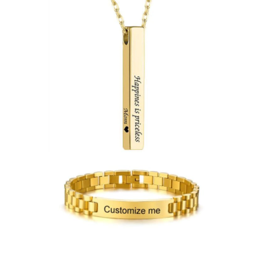 Name Necklace Bar Necklace 3D Engraved Name Bar Pendant With