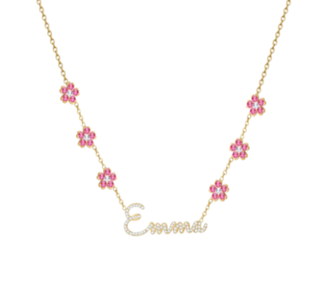 Crystal Flower Name Necklace